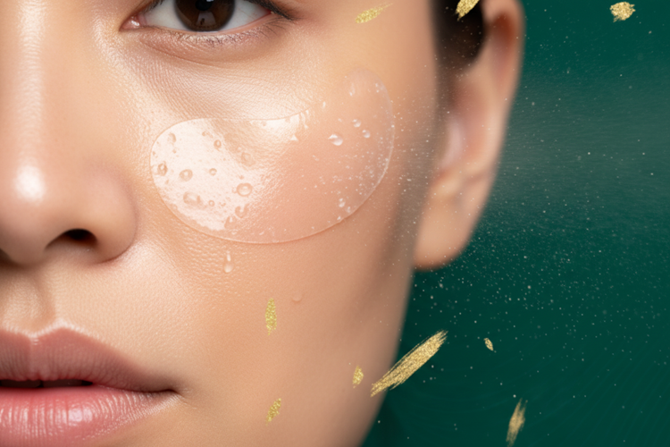 Fine serum mist activating a delicate dry-dissolving patch on skin